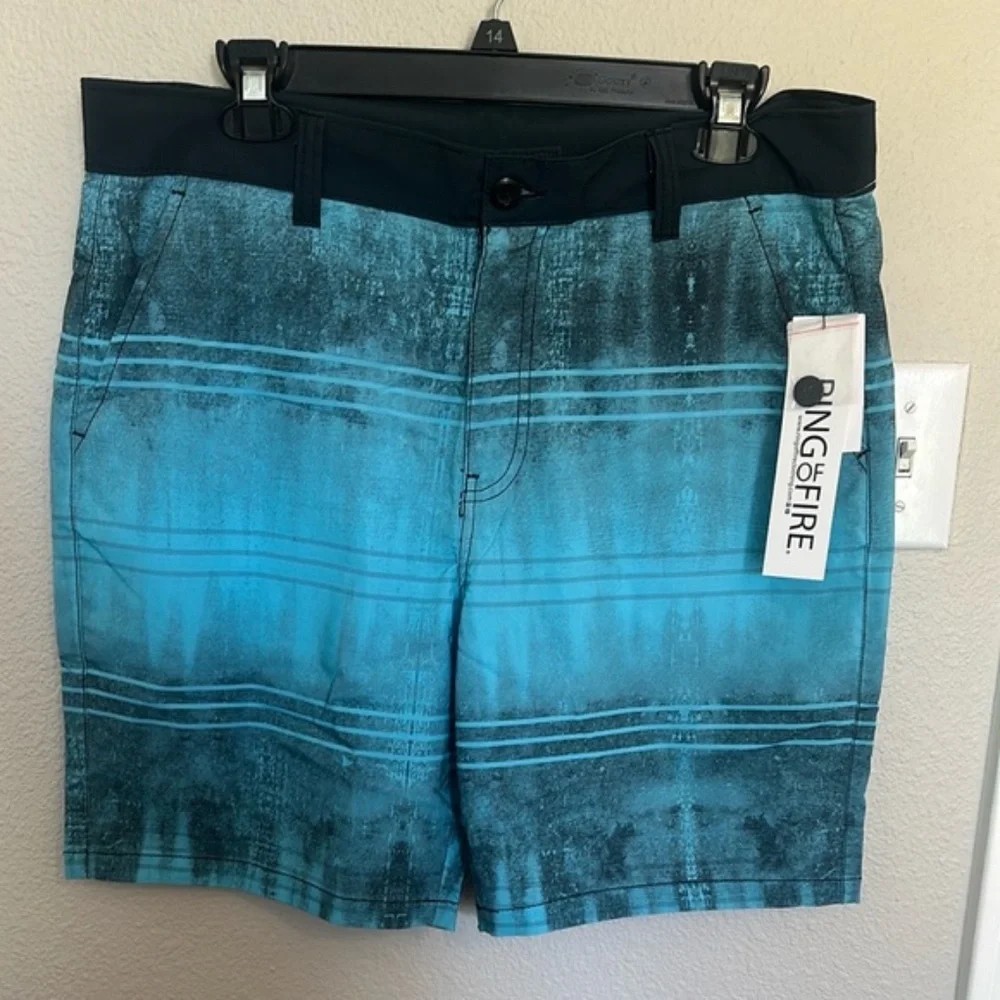 Ring of Fire trunks Blue Gradient Swim Summer Shorts size 34 NWT
